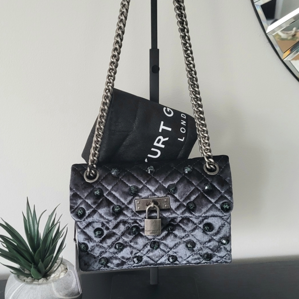 NWT Kurt Geiger Gray Velvet Bag